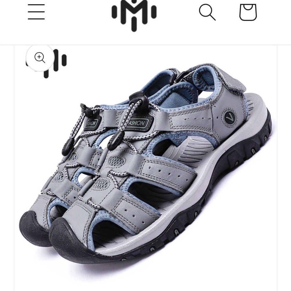 Leather Men's Gray Outdoor Sport Sandals with Secure Straps New without tags